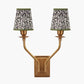 Tatiana Antique Brass Metal Double Wall Light with Ornella 14cm Green Floral Design Mushroom Pleat Tall Tapered Candle Clip Lampshade