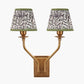 Tatiana Antique Brass Metal Double Wall Light with Ornella 16cm Green Floral Design Mushroom Pleat Tapered Lamp Shade