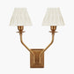 Tatiana Antique Brass Metal Double Wall Light with Garbo 15cm Cream Silk Mix Pinch Pleat Tapered Candle Clip Lampshades