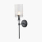 Clara Ribbed Glass Black Metal Cylinder Wall Light