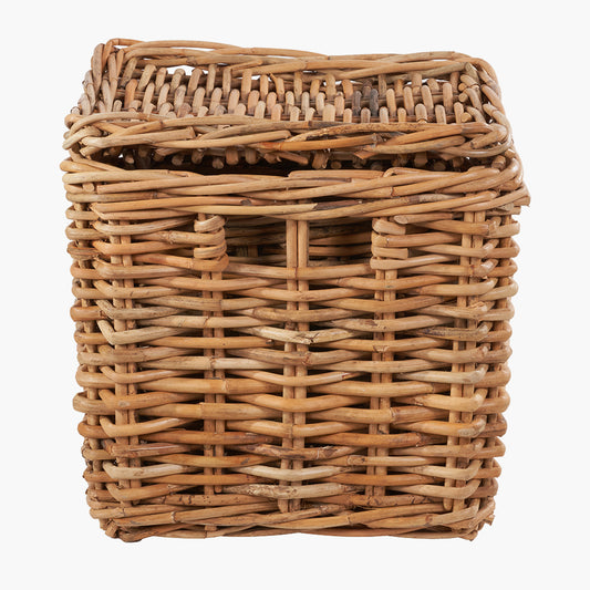 Tobs S/2 Chunky Natural Rattan Square Storage Baskets with Lid