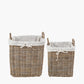 Tobs S/2 Grey Kubu Rattan Lined Square Log Baskets