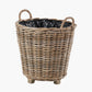 Tobs Indoor Outdoor Grey Kubu Rattan Round Basket Planter with Handles