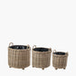 Tobs S/3 Indoor Outdoor Grey Kubu Rattan Round Basket Planters with Handles