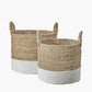 Tobs S/2 Banana Leaf Two Tone Natural and White Baskets