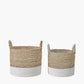 Tobs S/2 Banana Leaf Two Tone Natural and White Baskets