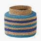 Tobs Seagrass Natural, Blue and Turquoise Stripe Round Basket