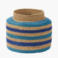 Tobs Seagrass Natural, Blue and Turquoise Stripe Round Basket