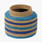 Tobs Seagrass Natural, Blue and Turquoise Stripe Round Basket