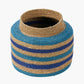 Tobs Seagrass Natural, Blue and Turquoise Stripe Round Basket
