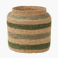 Tobs Seagrass Natural, Green and Sage Stripe Round Basket