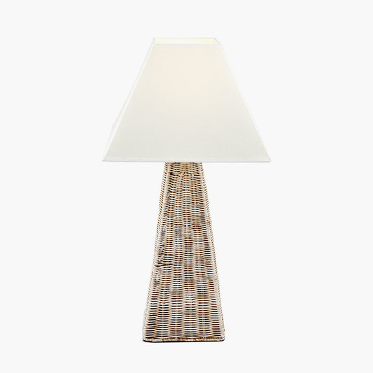 Seacomb Rattan Pyramid Table Lamp Base with Pyramid 35cm Cream Cotton Tapered Square Lampshade