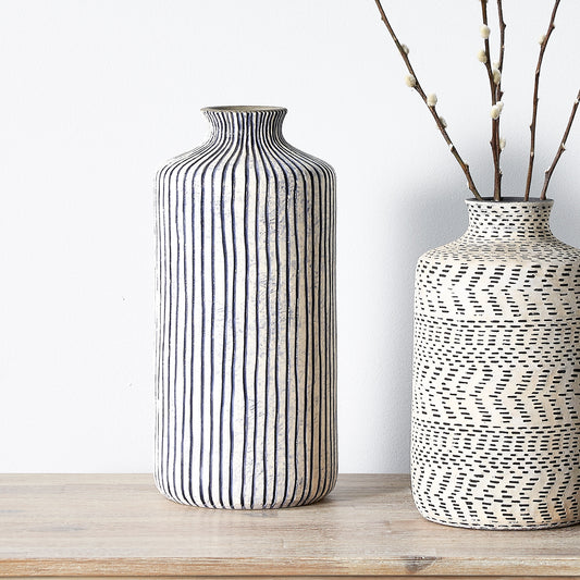 Bude Blue and White Stoneware Stripe Design Vase