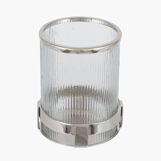 Silver Metal and Clear Textured Glass Hurricane