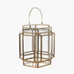 Shiny Brass Metal and Glass Hexagon Wide Lantern