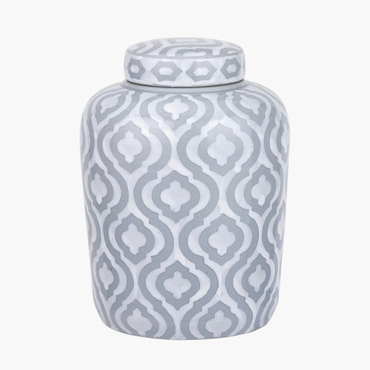 Celia Grey and White Ceramic Geo Pattern Lidded Ginger Jar