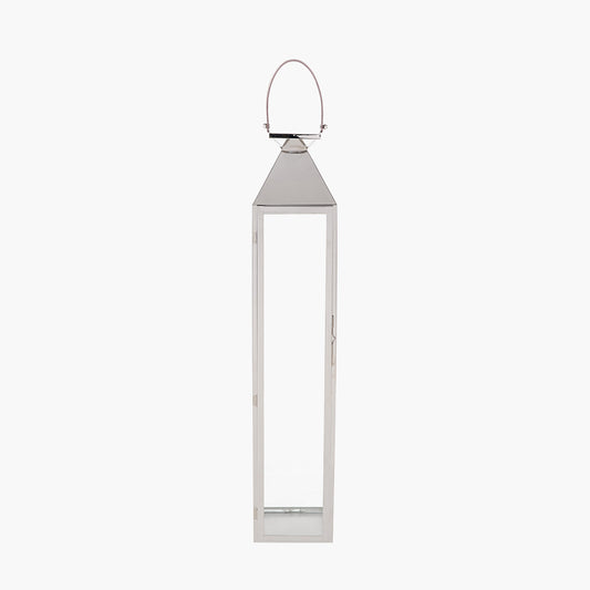 Silver Stainless Steel and Glass Large Tall Lantern