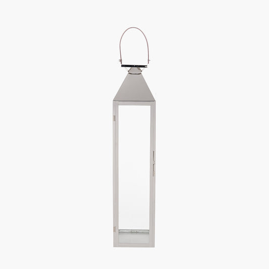 Silver Stainless Steel and Glass Medium Tall Lantern