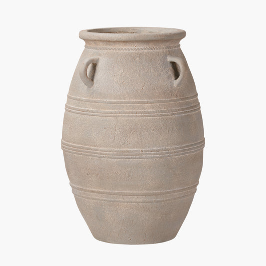 Grey Wash Fibrestone Decorative Vase with Handles Large