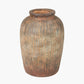 Rustic Brown Fibrestone Vertical Ribbed Decorative Vase Tall