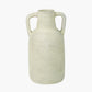 White Textured Terracotta Decorative Vase with Handles Large