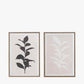 S/2 Natural and Black Leaf Print Canvases with Natural Frames