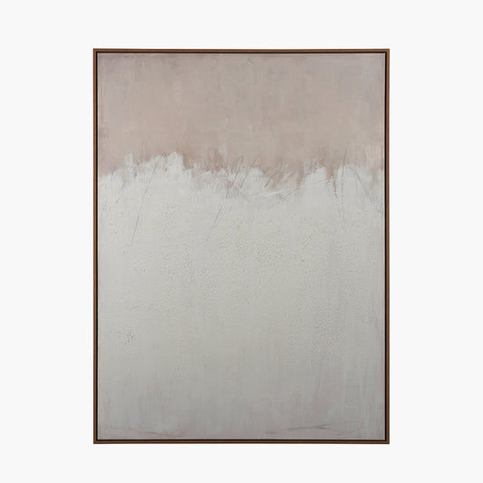 Natural and White Abstract Canvas with Natural Frame Large