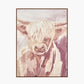 Mulberry and Naturals Highland Cow Canvas with Oak Effect Frame