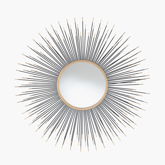 Black and Gold Metal Starburst Design Round Wall Mirror