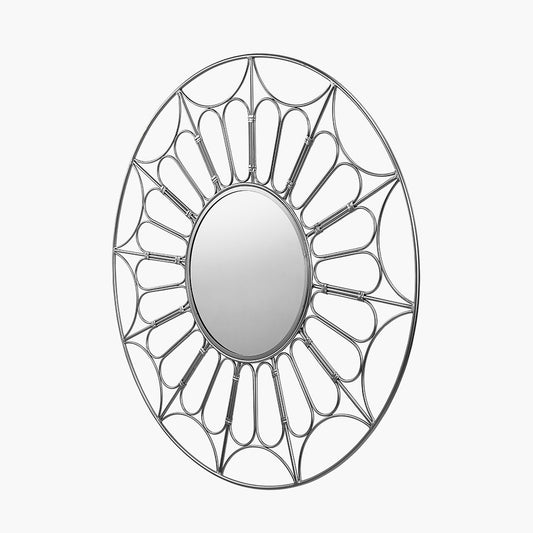 Silver Metal Cane Design Round Wall Mirror