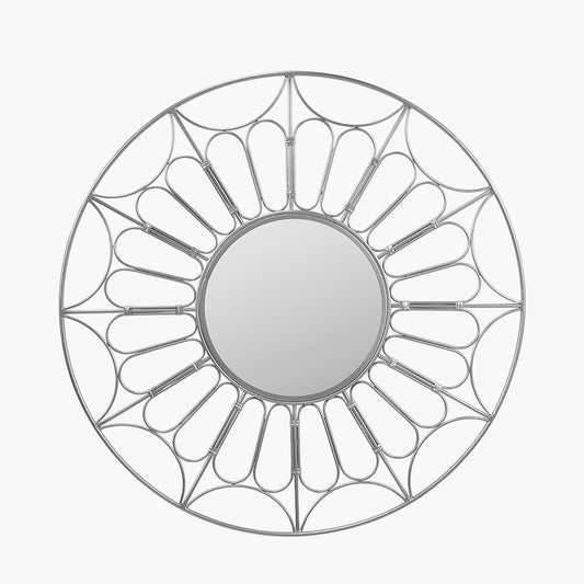 Silver Metal Cane Design Round Wall Mirror