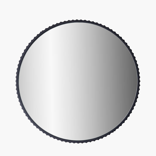 Black Metal Textured Edged Round Wall Mirror