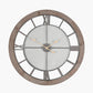 Natural Wood and Black Metal Mesh Round Wall Clock