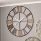 Natural Wood and Antique Grey Metal Round Wall Clock Large