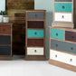 Loft Blue Multicoloured Pine Wood 5 Drawer Unit