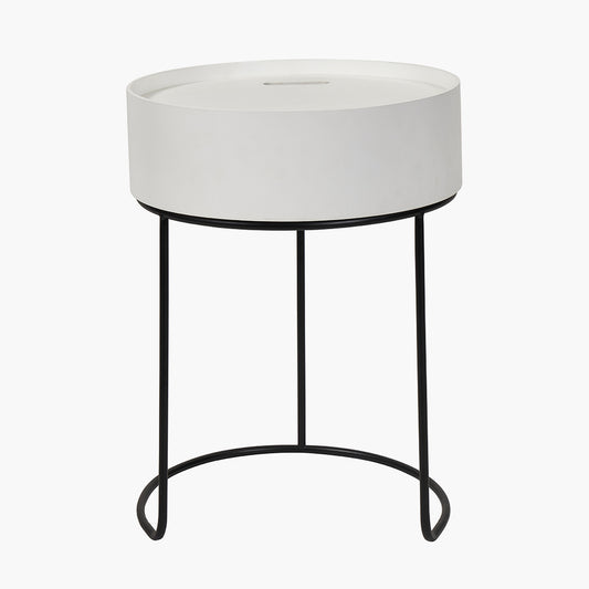 Hugo White Wood Veneer and Black Metal Storage Table