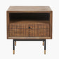 Arte Dark Brown Acacia Wood and Black Metal Bedside Unit