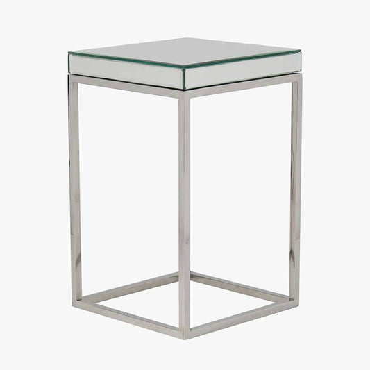 Elysee Mirrored Glass and Silver Metal Small Square Side Table