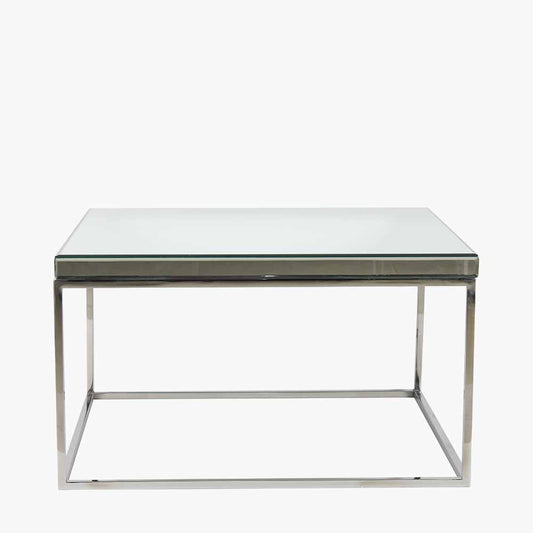 Elysee Mirrored Glass and Silver Metal Square Coffee Table