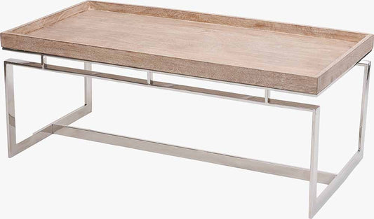 Evelyn Natural Antique Finish Mango Wood and Silver Metal Coffee Table