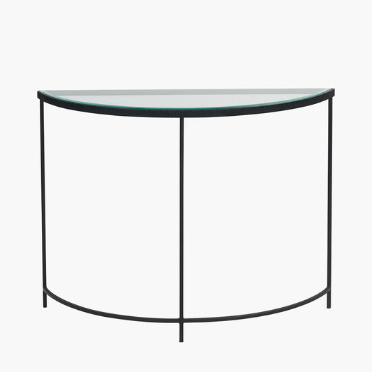 Marazzi Bevelled Glass and Black Metal Half Moon Console Table