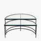 Marazzi S/2 Bevelled Glass and Black Metal Half Moon Coffee Tables