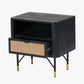 Fiji Black Acacia Wood and Natural Rattan 1 Drawer 1 Shelf Unit