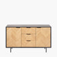 Hailee Black and Natural Chevron Oak and Pine Wood 2 Door 3 Drawer Sideboard