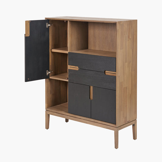 Gio Black and Natural Acacia Wood 3 Door, 2 Drawer, 2 Niche Shelf Unit