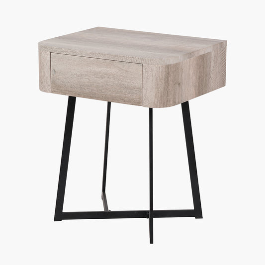 Ukiah Grey Oak Veneer and Black Metal 1 Drawer Unit
