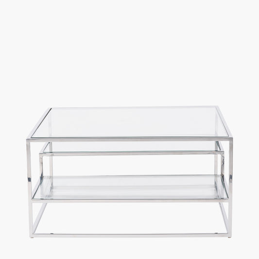 Aleandra Clear Glass and Silver Metal Coffee Table