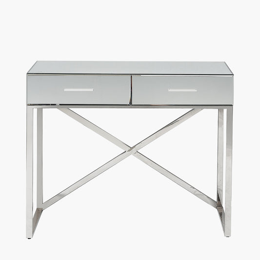Rocco Mirrored Glass and Silver Metal Desk