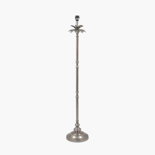 Trafalgar Nickel Metal Palm Tree Floor Lamp Base with Henry 45cm Grey Handloom Cylinder Lampshade