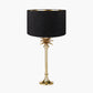 Trafalgar Gold Metal Palm Tree Table Lamp Base with Stellan 35cm Black Slubbed Silk Mix Gold Lined Cylinder Lampshade
